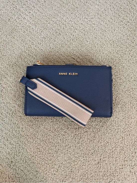 Anne Klein Handbags - Anne Klein Navy Wristlet with Beige-Striped Strap